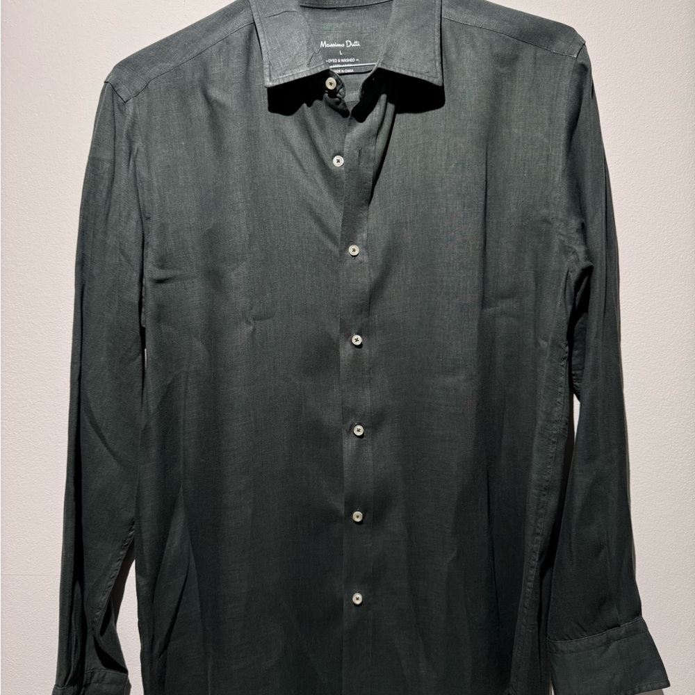 Massimo Dutti Dark Gray Casual Button Down Shirt Linen Size Large